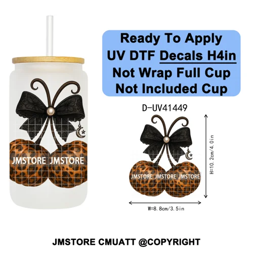 Highland Cow Horror Character Coquette Pumpkin UV DTF Decals Ready To Apply Durable Transfer Stickers For 16OZ Libbey Glass Can