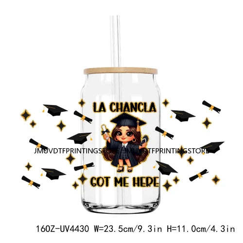 Chicano Graduation 2024 UV DTF Sticker For 16OZ Libbey Glass Cup Can Senior Girls Wrap Transfer Sticker Custom Labels DIY Logo