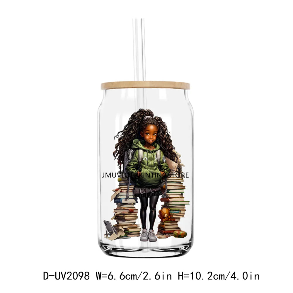 Back To School Black Girl Boy UV DTF Transfers Stickers Decals For Libbey Cold Cups Mugs Tumbler Waterproof DIY Craft