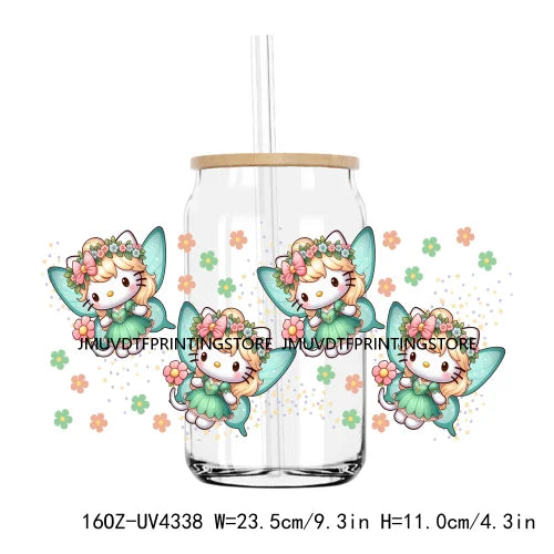 Cute Cartoon Cat Cow 16OZ UV DTF Cup Wrap Transfers Stickers Baseball Girl Custom Label DIY Waterproof Logo For Libbey Glass Can