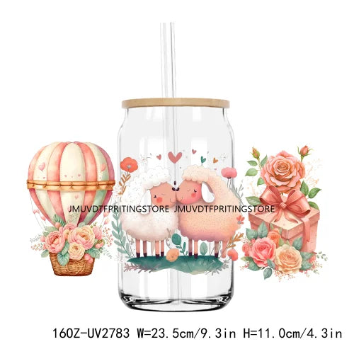 Cute Animal Couple Valentine Day UV DTF Sticker For 16OZ Libbey Glass Cup Can Wrap Transfer Sticker Custom Labels DIY Logo