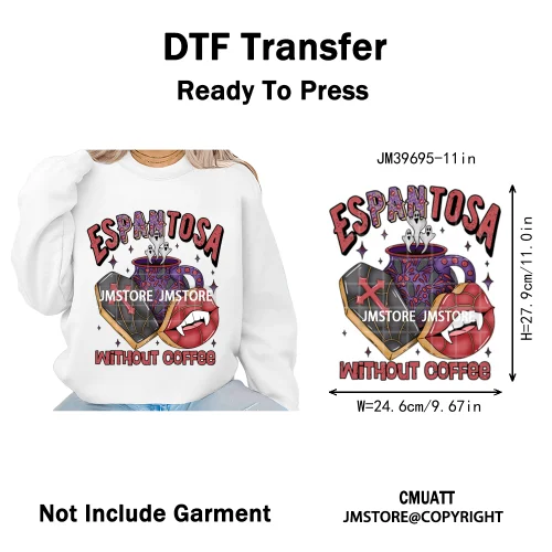 Mexican Culture Halloween Vibes Spanish Cafecito Viva Design Iron on DTF Washable Transfers Stickers Ready to Press for Hoodies