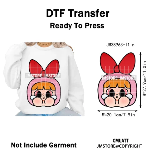 Cute Cry Tears Sad Girls Cartoon Dolls Love Designs Iron on DTF Washable Heat Transfers Stickers Ready to Press for Clothes Bags
