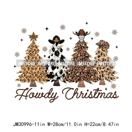 Howdy Christmas Cheer Vibes Coquette Western Country Cowgirl Boots Iron On DTF Transfer Stickers Ready To Press For Clothes Bags