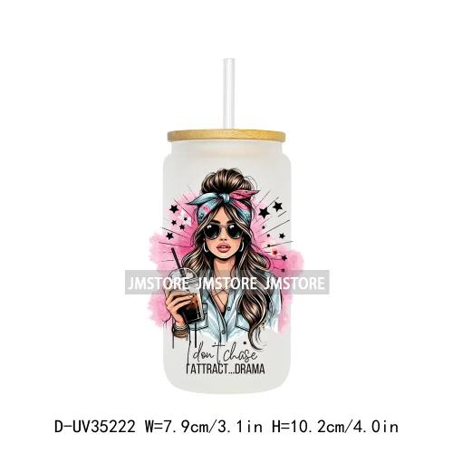 Funny Sarcastic Woman Sassy Girl UV DTF Transfer Stickers Decals Ready To Apply Waterproof For 16OZ Libbey Glass Can Cup Tumbler
