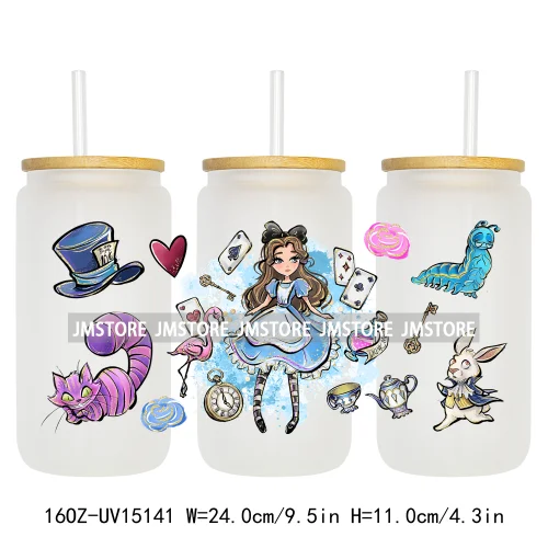 Cartoon Princess In Wonderland 16OZ UV DTF Cup Wraps Ready To Apply Waterproof Transfer Stickers For Libbey Glass Can Tumbler