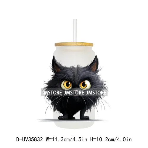 Cute Black Cats Halloween UV Sticker Decals For Libbey Cold Cups Mugs Tumbler Transfer Stickers Waterproof High Quality Prints