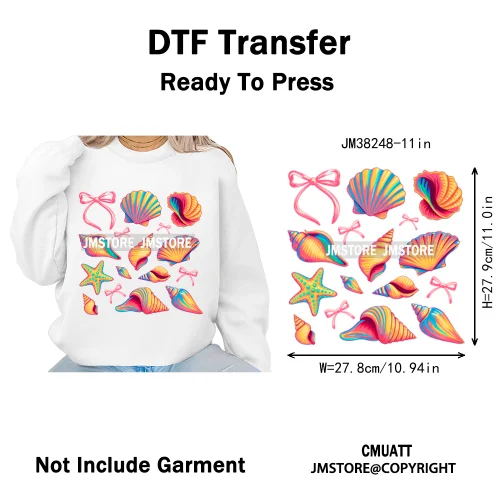 Seashell Sweet Summer Salty Soul Preppy Coastal Coquette Floral Vibes Iron on DTF Transfers Stickers Ready to Press for T-shirts