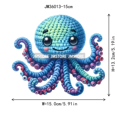 15cm 5.9in Colorful Cute Needle Hook Animal Iron On DTF Heat Transfer Sticker For Clothes Print Vinyl Washable T-Shirt Appliques