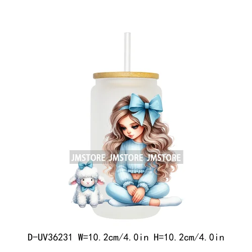 Pretty Girl With Animals UV Sticker Decals For Libbey Cold Cups Mugs Tumbler Transfer Stickers Waterproof High Quality Labels
