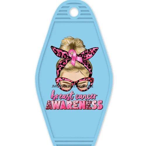 Breast Cancer Warrior Messy Bun High Quality WaterProof UV DTF Sticker For Motel Hotel Keychain Pink Awareness Ribbon