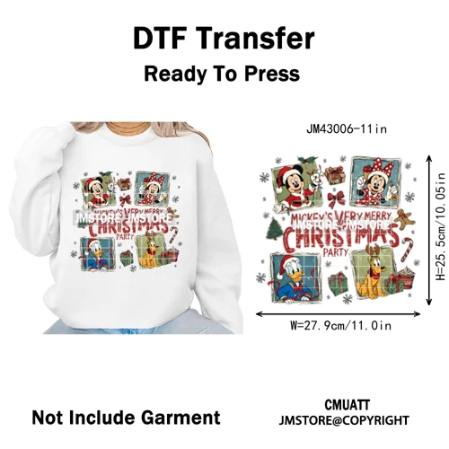 Funny Cartoon Mouse Friends Merry Christmas Movie Character Xmas Season Iron on DTF Transfer Stickers Ready to Press for Hoodies