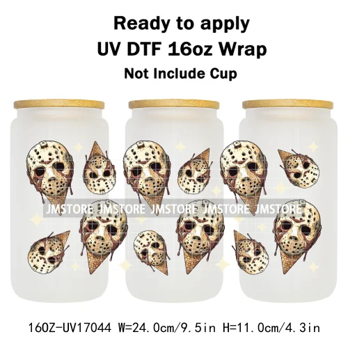 Ice Cream Halloween Killers Horror Characters UV DTF Stickers Ready To Apply Cup Wrap Custom Labels For 16OZ Libbey Can Glass