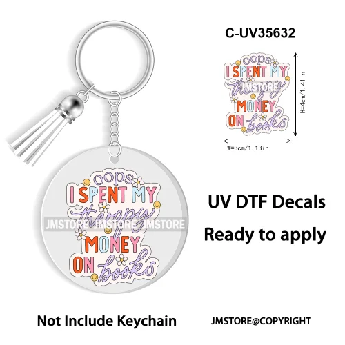 Spicy Books Positive Quotes Romance Book Club WaterProof Logo Ready To Apply UV DTF Stickers For Round Circle Keychain Keyring