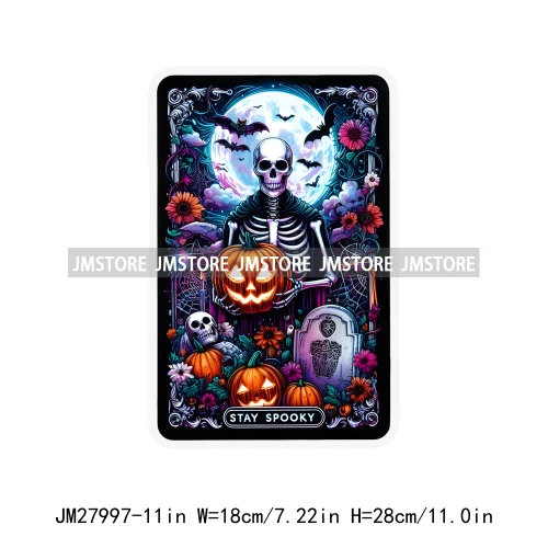 Spooky Halloween Tarot Card Pumpkin Skeleton Ghost Flower Iron On DTF Transfers Stickers Ready To Press For Sweatshirt Bags