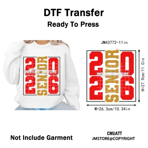 Class of 2026 High School Senior Edition Graduate Season Iron on Washable DTF Heat Transfer Stickers Ready to Press for Clothing
