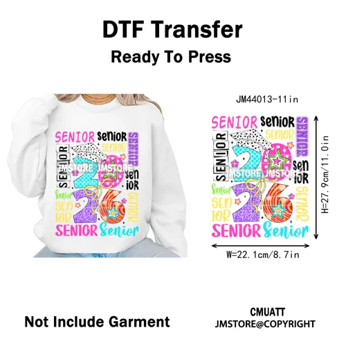 Preppy Coquette Senior 2026 Mega Graduate Cap Varsity Iron on Washable DTF Heat Transfers Stickers Ready to Press for Textiles