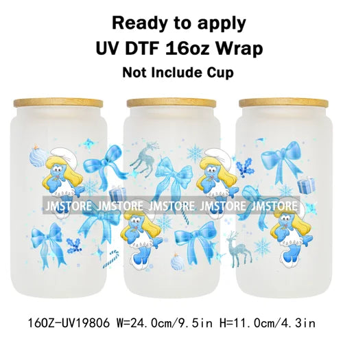 Christmas Mouse Cartoon Charater Girly UV DTF Cup Wrap Ready To Apply Transfer Stickers Durable For 16OZ Libbey Glass Can Bottle