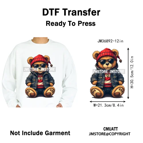 12in Colorful Graffiti Urban Stree Vibes Fearless Gangster Bear Washable Iron on DTF Transfer Sticker Ready to Press for Clothes