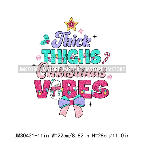 Colorful Holly Jolly Vibes Faux Glitter Christmas Santa Sleigh All Day Iron On DTF Transfers Stickers Ready To Press For Clothes