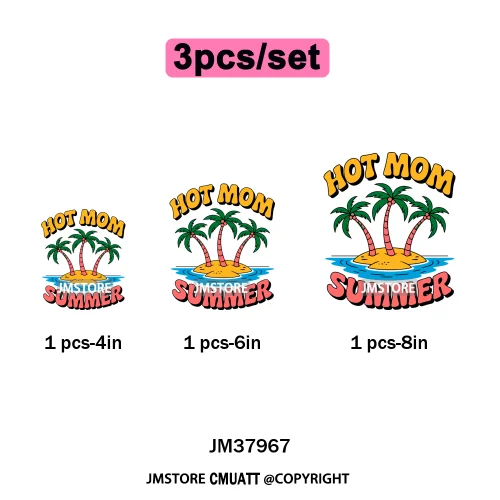 Hello Summer Beach Vibes Stay Cool Live In Sunshine Hot Mom Cowgirl Iron on DTF Transfers Stickers Ready to Press for T-shirts