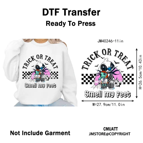 Checkered Trick Or Treat Scary Killer Character Halloween Vibes Iron on DTF Washable Transfer Sticker Ready to Press for Hoodies