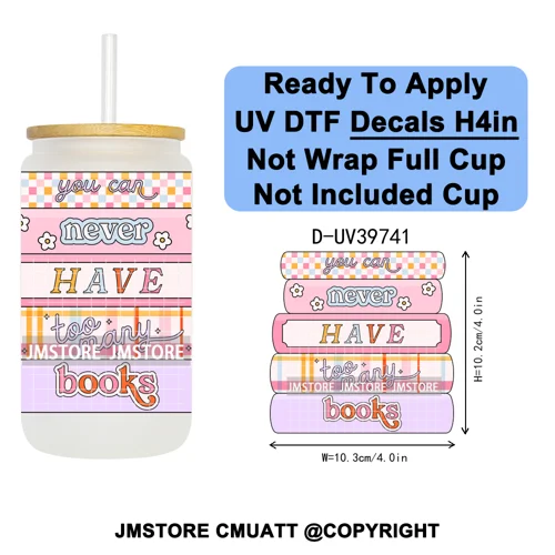 Fantasy Book Lover Gifts Positive Quotes UV DTF Decals Ready To Apply Waterproof Transfer Stickers For 16OZ Libbey Glass Can Cup