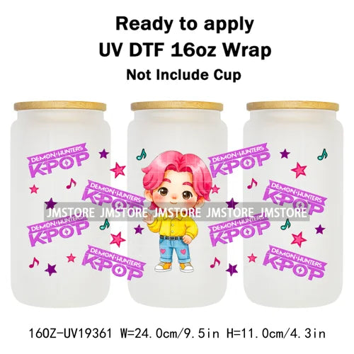 Demon Hunters Kpop Cup Noodle UV DTF Cup Wrap Ready To Apply Transfer Stickers Durable 16OZ Tumbler Wraps For Libbey Glass Can