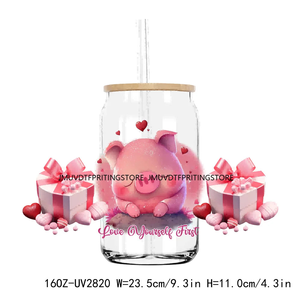 Valentines Teddy Bear With Red Roses UV DTF Sticker For 16OZ Libbey Glass Cup Can Wrap Transfer Sticker Custom Labels DIY Logo