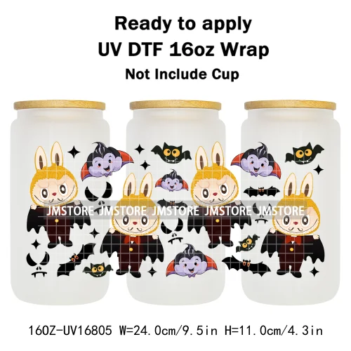 Laboo Killers Horror Halloween Monster Doll UV DTF Wraps Transfer Sticker Waterproof High Quality For 16OZ Libbey Glass Can Mugs