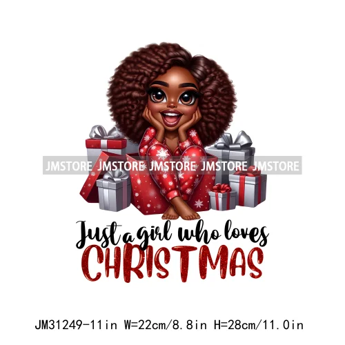 Just a Girl Who Loves Christmas Afro Woman Not Like Us Hip Pop Santa Iron On DTF Transfers Stickers Ready To Press For Hoodies