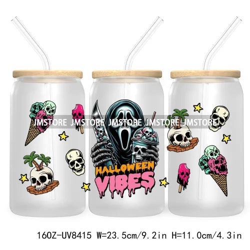 Killer Summer Vibes UV DTF Sticker For 16OZ Libbey Glass Cup Can Wrap Transfer Stickers Custom Labels DIY Logo Horror Halloween