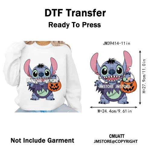 Spooky Vibes Horror Trick Or Treat Cartoon Animal Pumpkin Bats Iron on DTF Washable Transfers Sticker Ready to Press for Hoodies