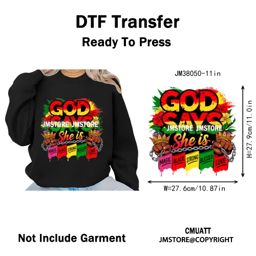God Says She Is Dope Women Juneteenth 1865 Independence Washable Iron on DTF Transfers Stickers Ready to Press for Clothes