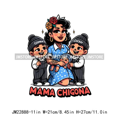 Cartoon Mama Chingona Chicana Latina Mexican Spanish Mom Kids Happy Mother's Day Iron On DTF Transfer Stickers For Clothes