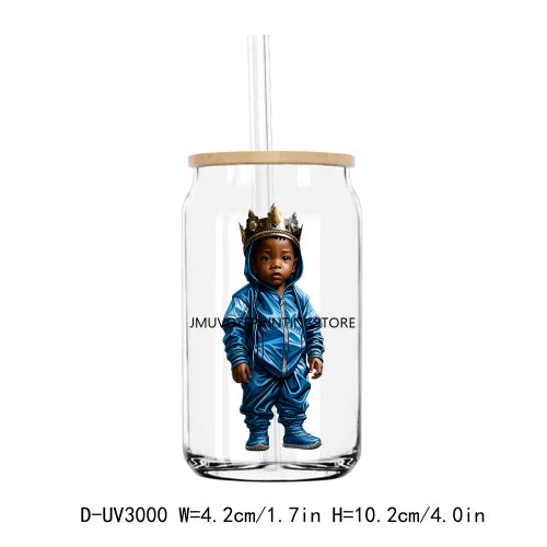 Black Baby Boy King UV DTF Transfers Stickers Decals For Libbey Cold Cups Mugs Tumbler Waterproof DIY Craft King Teddy Bear