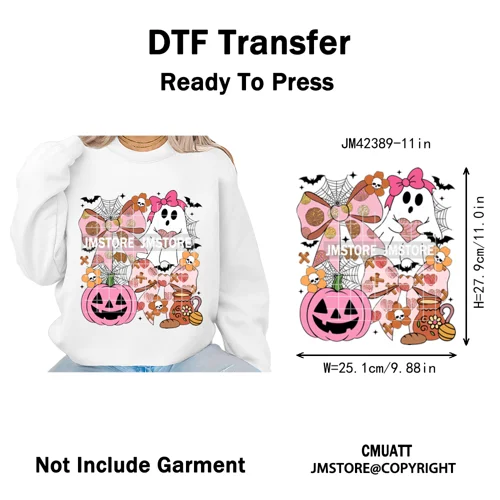 Ghost Coquette Spanish Halloween Pan Dulce Conchas And Cucuy Iron on DTF Washable Transfers Stickers Ready to Press for Textiles