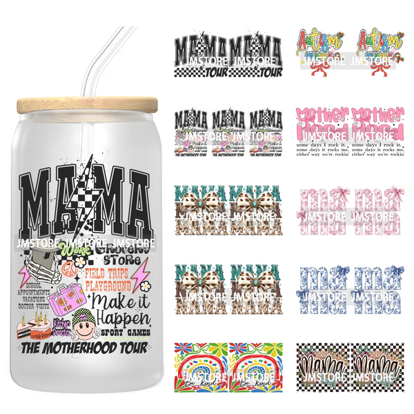 Retro Mama Coquette Bow UV DTF Stickers Ready to Transfer Cup Wrap Custom Labels DIY Craft For Libbey Can Glass Tumblers Mugs