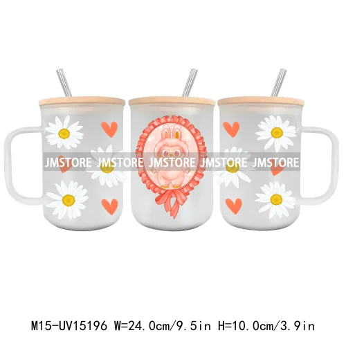 Cartoon Mirror Coquette 15OZ Glass Mug UV DTF Cup Wrap Ready To Apply Waterproof High Quality Custom Prints For Mugs Cup Tumbler