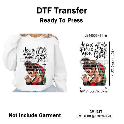 Afro Girls Prayer Jesus Faith Love Magic Christian Women Iron on Washable DTF Heat Transfers Stickers Ready to Press for Clothes