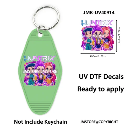 Kpop Demon Inspired Movie Character UV DTF Motel Keychain Decal Ready To Ship Durable Transfer Stickers Print For Hotel Keychain