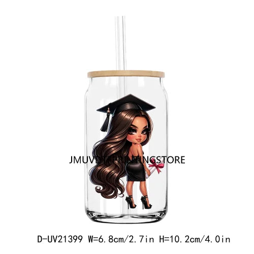 Chibi Latina Graduation Diploma UV DTF Transfer Stickers Decals For Libbey Cold Cups Mug Tumbler Waterproof DIY Logo Senior 2024