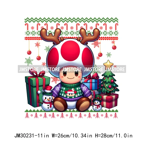 Cartoon Christmas Character Ugly Sweater Friends Deer Winter Holiday Gifts Iron On DTF Heat Press Transfers Stickers For Hoodies