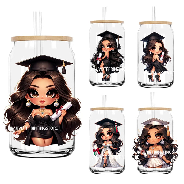 Chibi Latina Graduation Diploma UV DTF Transfer Stickers Decals For Libbey Cold Cups Mug Tumbler Waterproof DIY Logo Senior 2024