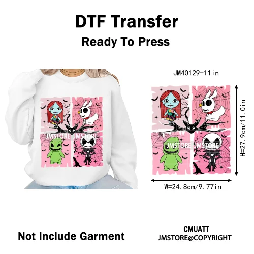 Halloween Horror Party Cartoon Friends Nightmare Spooky Vibes Iron on DTF Washable Transfers Stickers Ready to Press for Clothes
