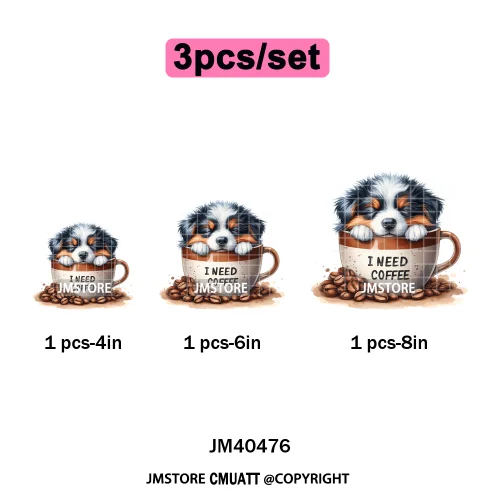 Funny Cartoon Pet Puppy Small Sleeping Cozy Coffee Dogs Lover Iron on DTF Washable Transfers Sticker Ready to Press for Clothing