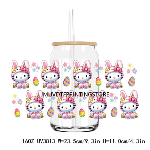 Cute Easter Bunny Cartoon UV DTF Sticker For 16OZ Libbey Glass Cup Can Wrap Transfer Sticker Custom Label DIY Logo Spring Flower