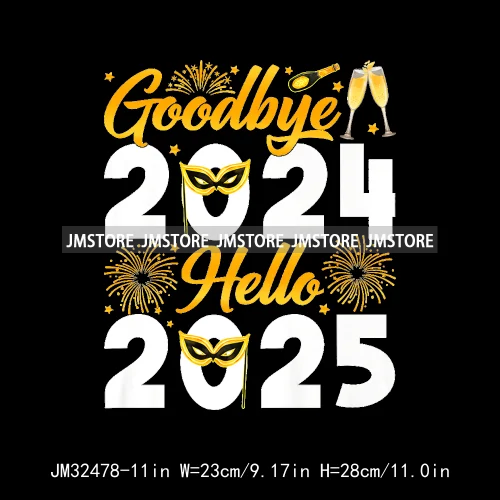 New Goodbye 2024 Hello New Year 2025 Merry Christmas 2024 Xmas Iron On DTF Transfers Stickers Ready To Press For Hoodies Bags