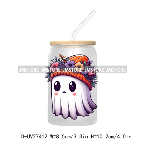 Cute Bougie Ghost Boo Halloween UV DTF Transfer Stickers Decals For Libbey Cold Cup Mug Tumbler High Quality Fall Pumpkin Season