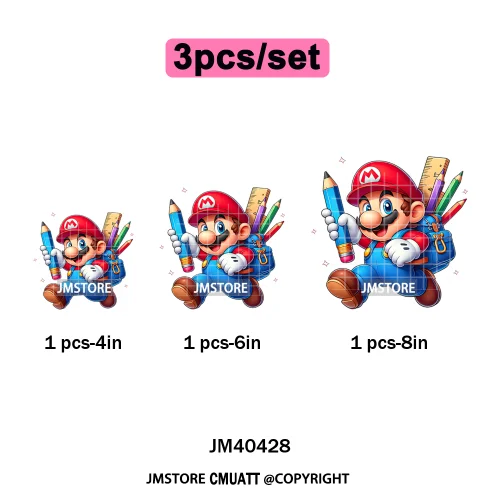 Cartoon Character Back To School Book Teacher School Friends Iron on DTF Washable Transfers Stickers Ready to Press for Textile